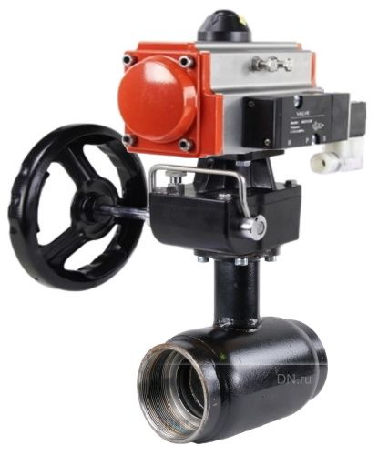 Кран шаровой ALSO КШ.М.Р.040.40-01 1 1/2″ Ду40 Ру40 стандартнопроходной, муфтовый, корпус - сталь 20, уплотнение - PTFE, управление - пневмопривод  PA-DA-065 с пневмораспределителем -4M310-08 220В и ручным дублером -HDM-1 в городе Атырау
