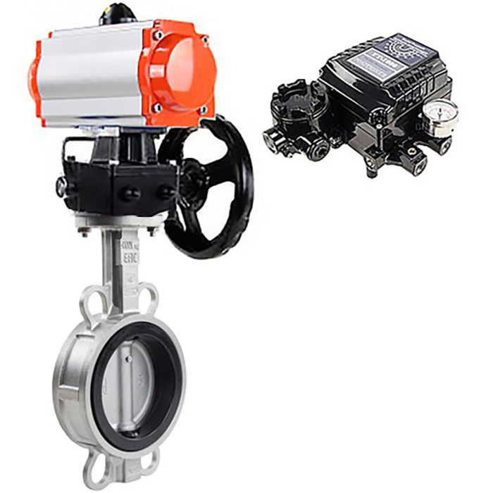 Затвор дисковый поворотный  316L-316L-VITON Ду50 Ру16, нержавеющая сталь, уплотнение - VITON, с пневмоприводом -SA-083-10, с ручным дублером HDM-2 и с электропневматическим поворотным позиционером  YT-1000RSN без обратной связи в городе Мос