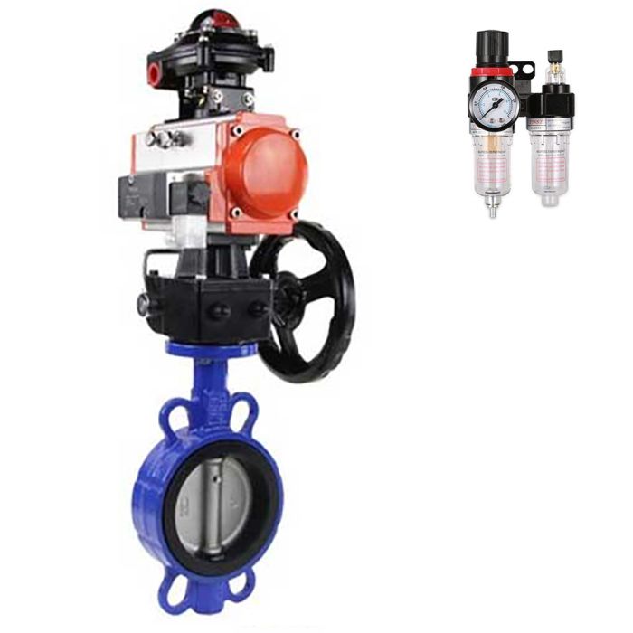 Затвор дисковый поворотный  GGG50-316L-EPDM Ду200 Ру16, с пневмоприводом  SA-160 с возвратными пружинами, пневмораспределителем 4M310-08 220В, ручным дублером HDM-4, БПВ AFC2000 и БКВ APL-410N EX в городе Атырау