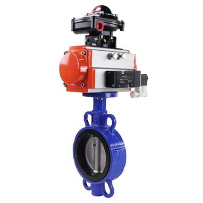 Затвор дисковый поворотный  WCB-316L-EPDM Ду80 Ру16, корпус - углеродистая сталь WCB, диск - нержавеющая сталь 316L, уплотнение - EPDM, с пневмоприводом двойного действия  DA-083 и пневмораспределителем 4M310-08 220V и БКВ APL-410N EX в городе М