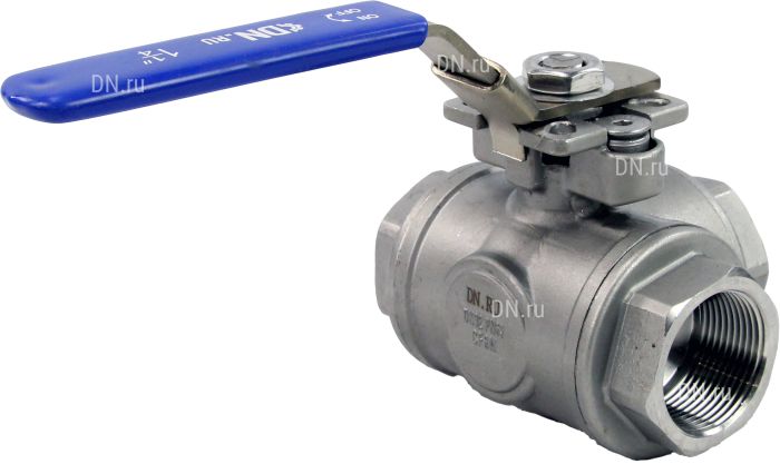 Кран шаровой нержавеющий 3-ходовой L-тип стандартнопроходной  RP.SS316.200.MM.040-ISO 1 1/2″ Ду40 Ру63, муфтовый, материал корпуса - нержавеющая сталь SS316 с ISO фланцем и рукояткой в городе Атырау