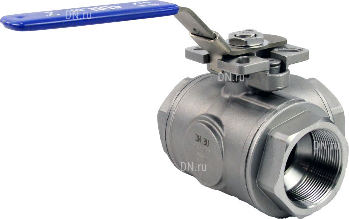 Кран шаровой нержавеющий 3-ходовой T-тип стандартнопроходной  RP.SS316.200.MM.015-ISO 1/2″ Ду15 Ру63, муфтовый, материал корпуса - нержавеющая сталь SS316 с ISO фланцем и рукояткой в городе Атырау