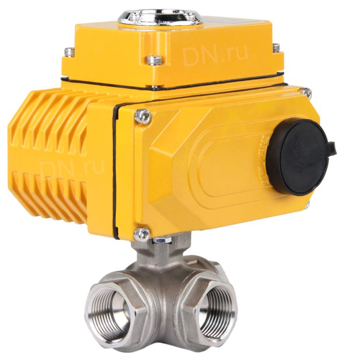 Кран шаровой трехходовой ABRA-BV15 L-порт Ду20 Ру40 стандартнопроходной, резьбовой c 3/4 оборотным электроприводом  ST-005 220В в городе Атырау