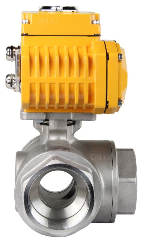 Кран шаровой трехходовой ABRA-BV15 L-порт Ду50 Ру40 стандартнопроходной, резьбовой c 3/4 оборотным электроприводом  ST-008 220В в городе Атырау
