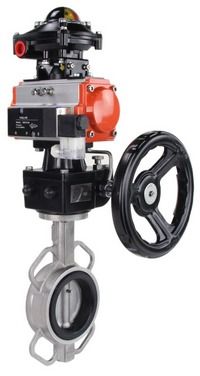 Затвор дисковый поворотный  WBV3232N-2W-Fb Ду250 Ру16, корпус - сталь 316L, диск - сталь 316L, уплотнение - NBR, с пневмоприводом  SA-210, с пневмораспределителем 4M310-08 220V, с блоком концевых выключателей APL-210N и ручным дублером HDM-4 в г
