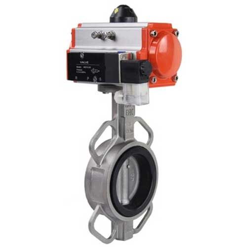 Затвор дисковый поворотный  316L-316L-VITON Ду200 Ру16, нержавеющая сталь, уплотнение - VITON, с пневмоприводом  DA-130 и пневмораспределителем 4M310-08 24V в городе Атырау
